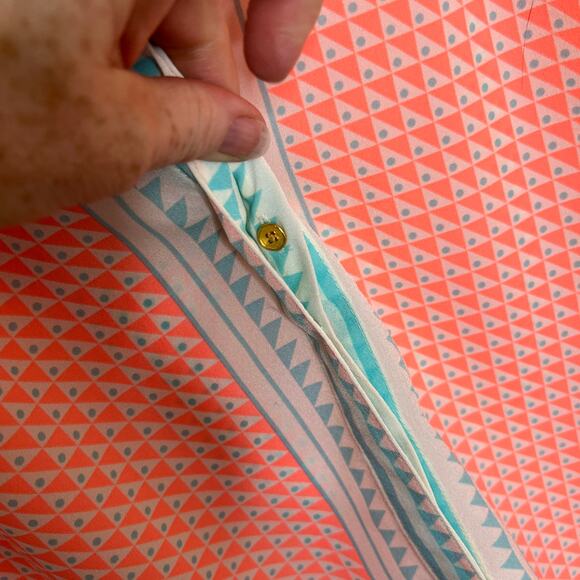 Julie Brown Orange Teal Geo Print Sleeveless Button Up 2 - Picture 5 of 12